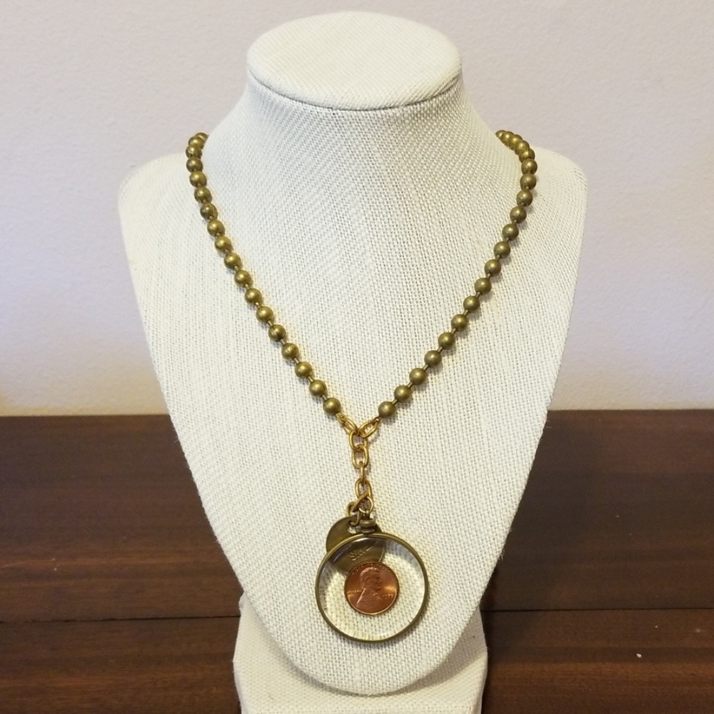 Long pendant necklace with a real penny!